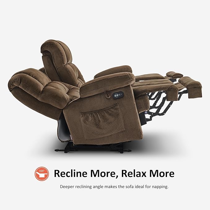 MCombo Zero Gravity Power Loveseat Recliner with Console, Heat and Vibration Massage, Reclining Loveseat Sofa with USB Ports, Cup Holders for Living Room, Fabric RS6234 (Dark Brown)
