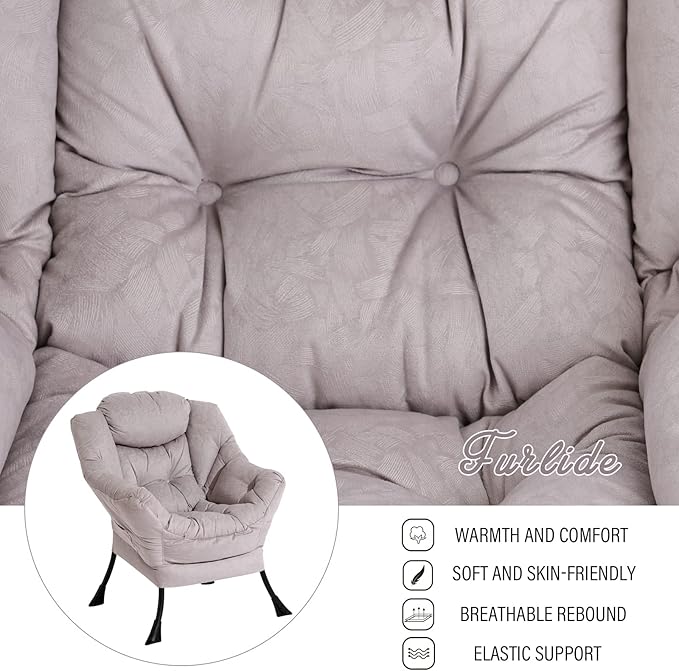 Lazy Chair with Ottoman, Modern Chair with Folding Footrest, Light Grey Accent Chair, Comfortable Reading Chair, Oversized Armchairs for Bedroom, Study, Living Room, Courtyard