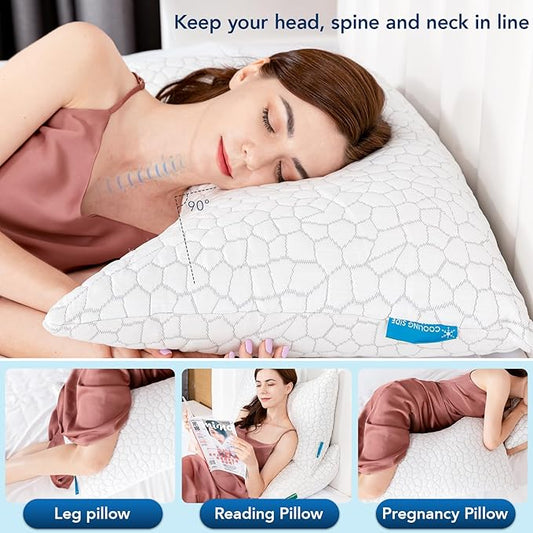 Cooling Pillow King Size Set of 2, Adjustable Bed Pillows for Sleeping, Luxury Shredded Memory Foam Side Sleeper Pillows, Firm Cervical Neck Pillow for Side Sleepers Neck Pain-Cool Cervical Pillows