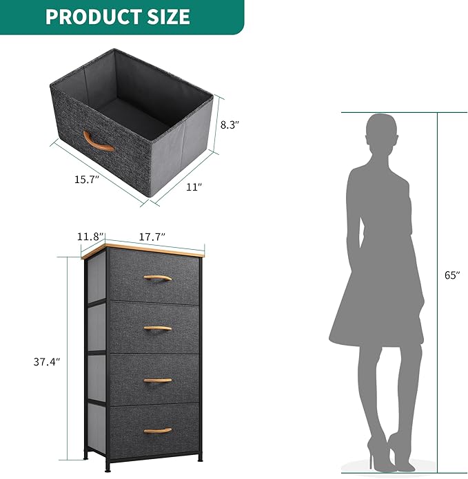 YITAHOME Dresser with 4 Drawers - Fabric Storage Tower, Organizer Unit for Bedroom, Living Room, Hallway, Closets - Sturdy Steel Frame, Wooden Top & Easy Pull Fabric Bins