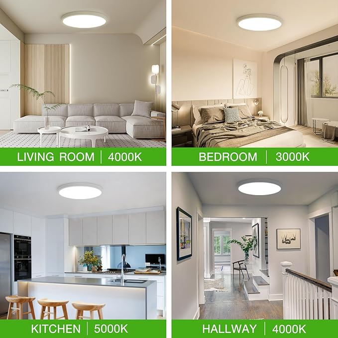 2Pack 15.8Inch LED Flush Mount Ceiling Light Fixture,32W 3200LM, Dimmable CCT 3000K/4000K/5000K,Round Flat Panel Light for Bedroom,0.7Inch Thin Modern Low Profile Ceiling Lights for Hallway,Kitchen
