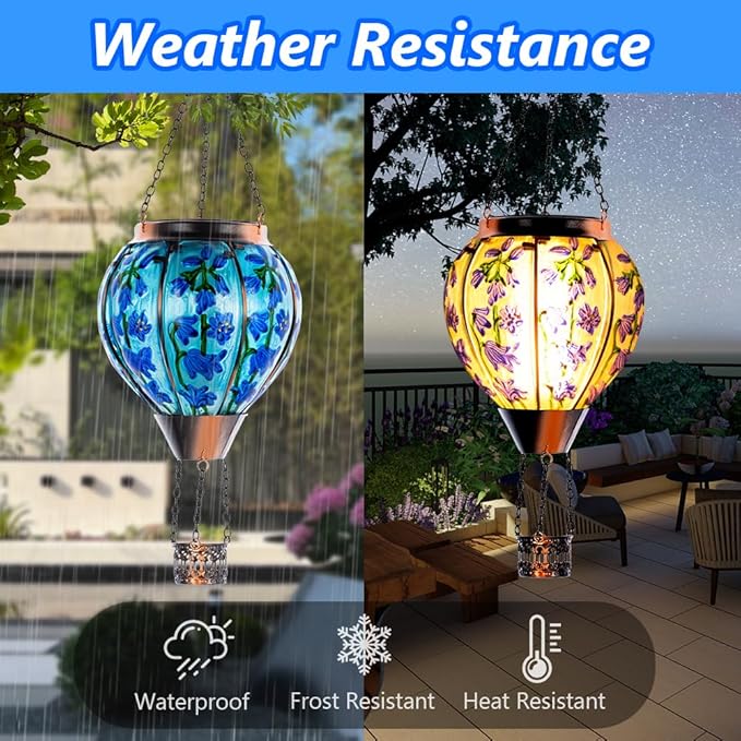 Starsoul Violet Hot Air Balloon Solar Lantern with Flickering Flame Light Solar Powered Hot Air Balloon Lamp Hanging Solar Light Waterproof for Patio Garden Yard Farmhouse Decor