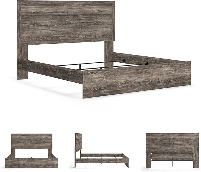 Signature Design by Ashley Ralinksi Vintage King Panel Bed with Metal Slats, Foundation or Box Spring Needed, Gray