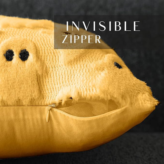 DFXSZ Halloween Pillow Covers 18x18 inch Set of 2 Yellow Ghost Throw Pillow Cases Soft Plush Faux Fur Wool Couch Cushion Case for Chair Sofa Bedroom Living Room Home Decor PTK03H18