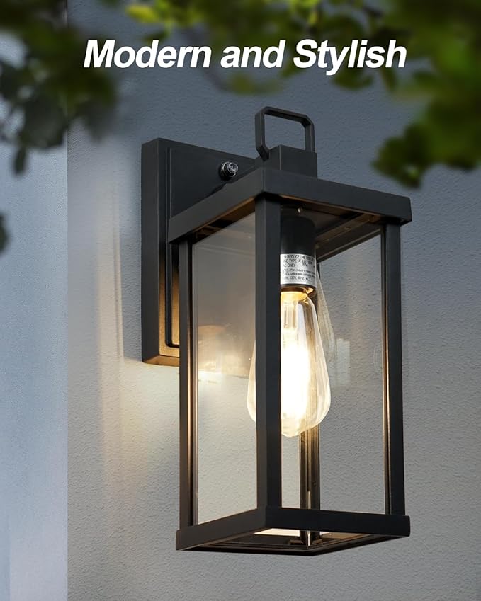LITFIT 12.5'' Dusk to Dawn Outdoor Lighting, Outdoor Garage Lights Wall Mount, Hardwired Waterproof Porch Lights, Matte Black Outside Wall Sconce for House, Patio, Front Door, Bulbs Not Included