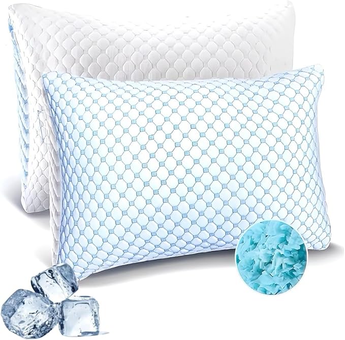 Cooling Memory Foam Queen Size Pillows 2 Pack: Adjustable firm Hotel Sleeping Pillows with Cool Removable Cover for Hot Sleepers. Perfect Support for Side Back Stomach Sleepers & Pain. Easy Wash