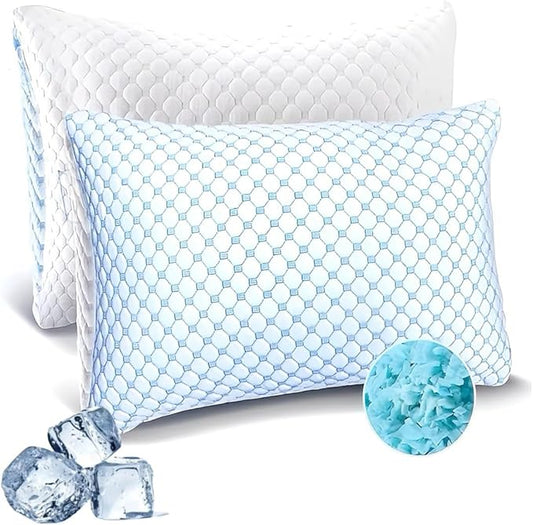 Cooling Memory Foam Queen Size Pillows 2 Pack: Adjustable firm Hotel Sleeping Pillows with Cool Removable Cover for Hot Sleepers. Perfect Support for Side Back Stomach Sleepers & Pain. Easy Wash