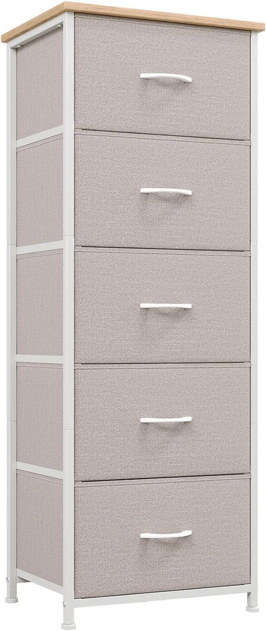 Somdot Tall Dresser for Bedroom with 5 Drawers, Storage Organizer Chest of Drawers with Removable Fabric Bins for Closet Bedside Living Room Laundry Entryway Hallway, Ash Grey