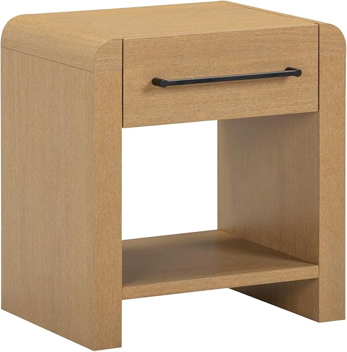 Nathan James Benjamin 1-Drawer Modern Nightstand, Rustic Bedside Table with Drawer, Rounded Edges with Metal Handle, Light Brown