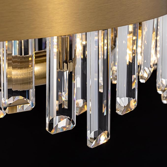 Gold Crystal Chandelier for Dining Room, 12-Light Modern Chandelier, 23.6-inch K9 Crystal Raindrop Ceiling Light, Luxury Flush Mount Light Fixture for Kitchen Living Room Entryway Bedroom