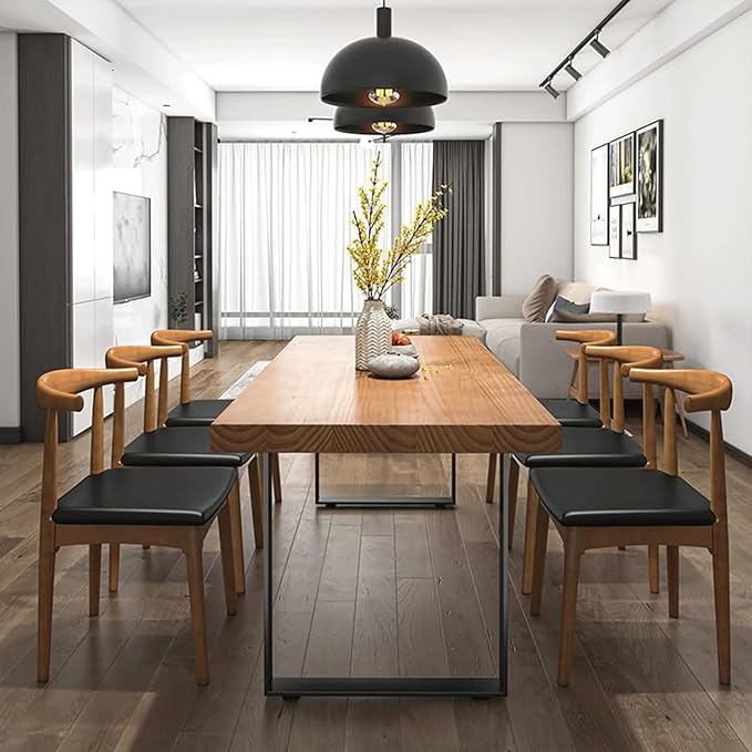 47in Modern Minimalist Solid Wood Dining Table - Sturdy Metal Base, Easy Assembly | Versatile Table for Dining Room, Living Room & Office