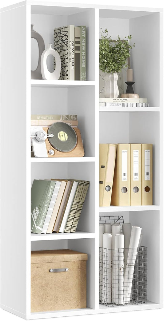 VASAGLE CUSTOS Collection - Bookshelf, Bookcase, Cube Shelf with 7 Compartments, 9.4 x 19.7 x 41.9 Inches, Storage Shelf, for Living Room, Home Office, Dining Room, Cloud White ULBC27WT