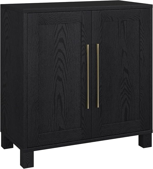 Henn&Hart 28" Wooden Accent Cabinet, Modern Sideboard Buffet Cabinet with 2 Doors and an Adjustable Shelf for Living Room, Dining Room, Bedroom or Entryway, Natural Black