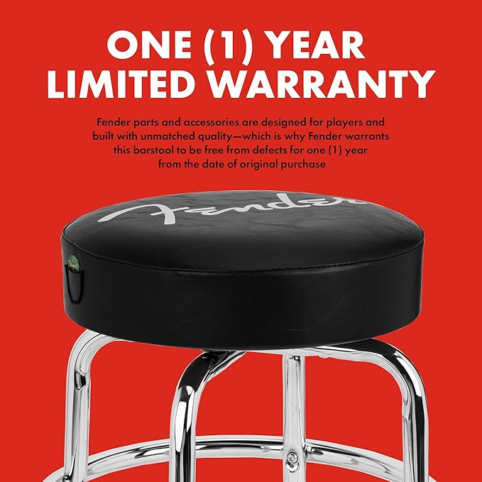 Fender Spaghetti Logo Swivel Barstool with Guitar Picks Pouch, Great Gifts for Dad, with 1 Year Limited Warranty, Simple Assembly, Black/Black, 24"