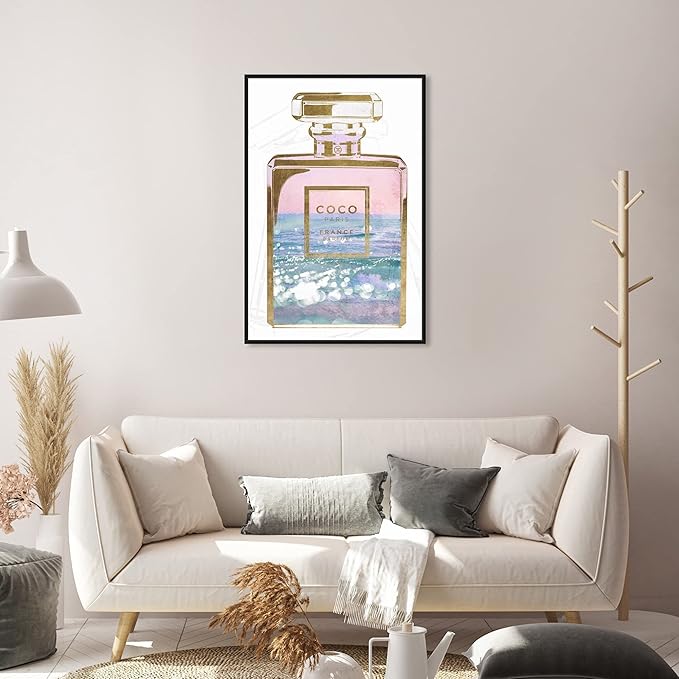 The Oliver Gal Artist Co. Fashion and Glam Wall Art Canvas Prints Blush Ocean Spray Perfume Home Décor, 20" x 30", Black Floating Frame