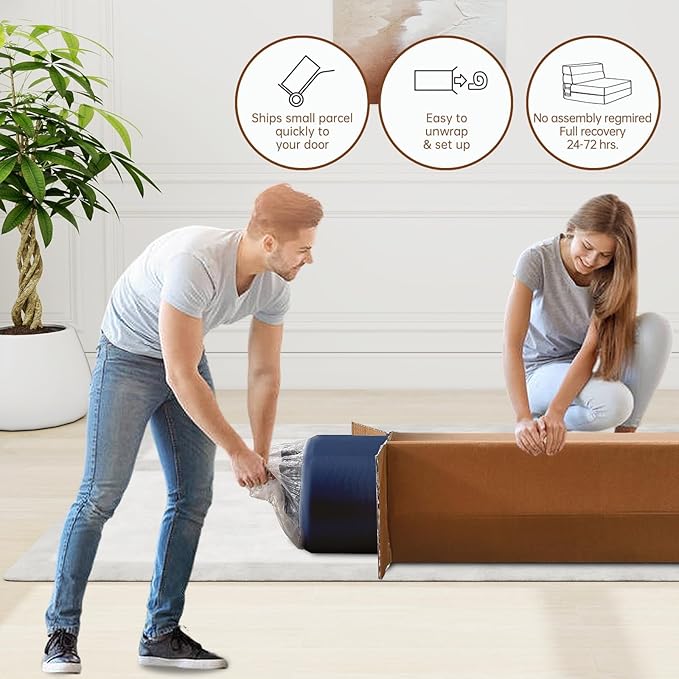 Nigoone Folding Sofa Bed Couch Memory Foam with Pillow Sleeper Chair Lazy Couch Twin Size Futon Convertible Guest Beds,Washable Cover,Dark Blue