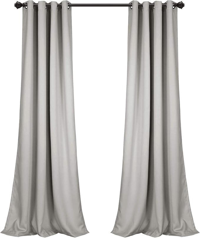 Lush Decor Insulated Grommet Blackout Window Curtain Panels, Pair, 52" W x 108" L, Light Gray - Classic Modern Design - Chic Window Decor - Long Curtains For Living Room, Bedroom, Or Dining Room