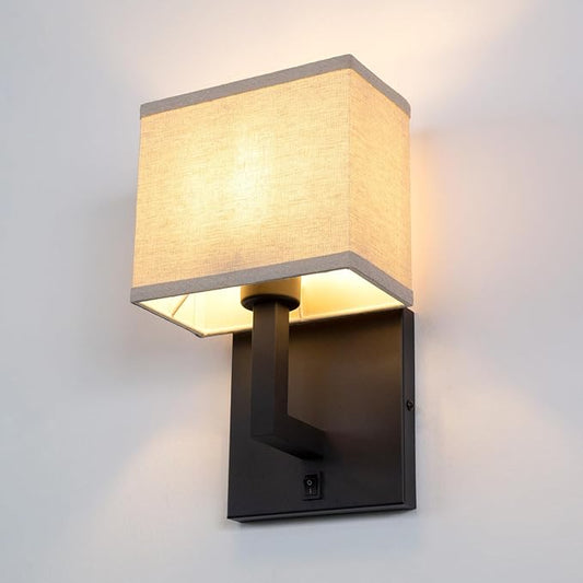 Yosoan Boho Fabric Wall Sconce with On Off Switch, 1-Light Brass Hardwired Vanity Retro Indoor Vintage Industrial Wall Mount Lamp Fixture Lighting for Bedside Living Room Stairwell Hallway Home(Black)