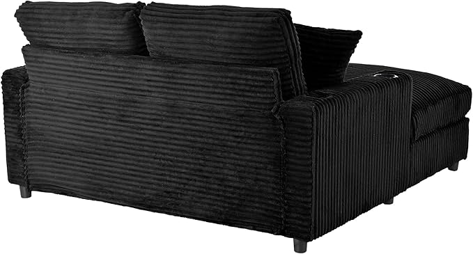 Eafurn 64" Oversized Chaise Lounge Chair Indoor, Plush Corduroy Upholstered Sofa Bed with Pillows & 2 Cup Holders, Extra Wide Deep Seat Sleeper Couch Recliner Chair for Living Room | Removable Cushions, Wooden Frame, Solid Legs
