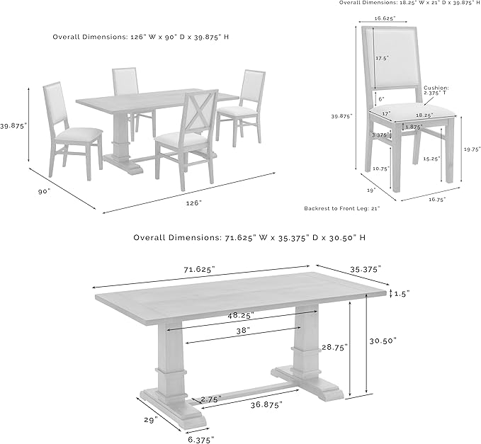 Crosley Furniture Joanna 5-Piece Modern Farmhouse Dining Table Set for 4 with Upholstered Chairs, Dark Oak/Creme