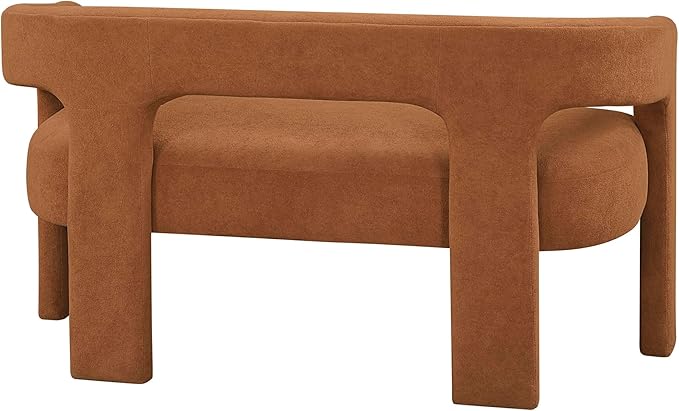 Lexicon 54.5 Inch Modern Curved Boucle Upholstered Dining Bench, Open Back Design, Soft Contemporary Accent Bench for Dining Room/Entryway, No Assembly Required, Orange