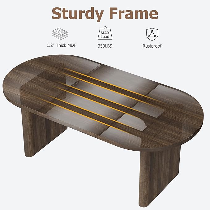 GarveeHome Oval Dining Table for 6-8 People, Long Large Kitchen Table with Thick Sturdy Wooden Base, Farmhouse Dining Room Table for for Kitchen, Living Room, Office (70.87" Long,Brown)