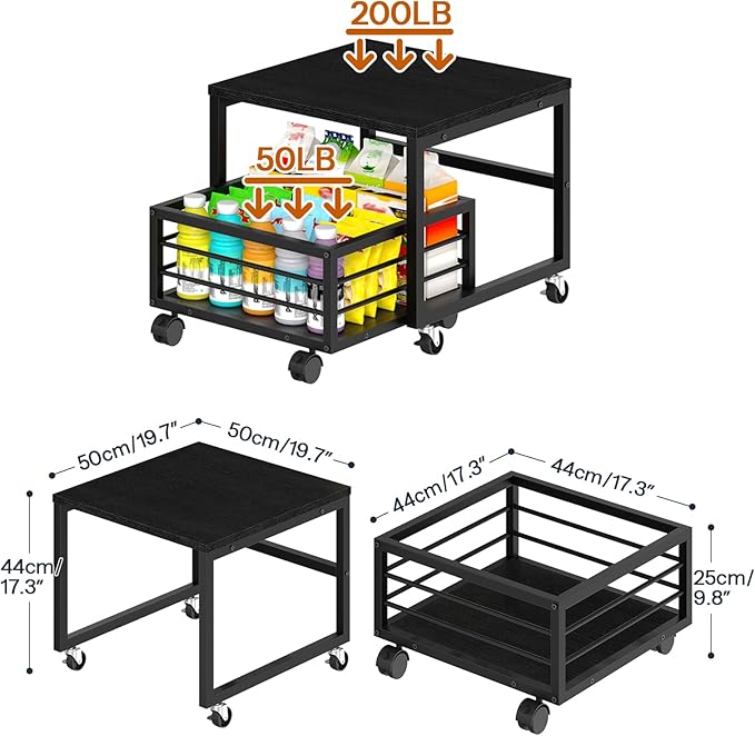 HOOBRO Mini Fridge Stand with Movable Storage Basket, Mini Fridge Cabinet with Wheels and Adjustable Feet, Sturdy Metal Frame, for Home, Apartment, Office, Black BB155TL01