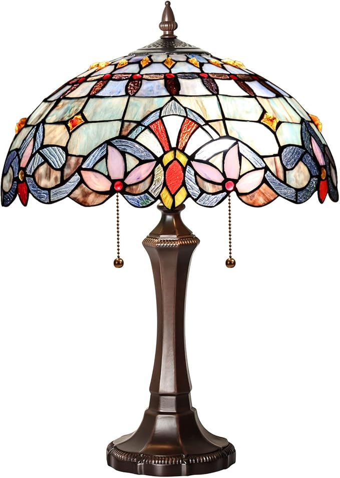 Capulina Tiffany Lamp Stained Glass Table Lamp 2-Light 16x16x22 Inches Traditional Handicrafts Antique Art Tiffany Style Desk Lamp for Bedrooms Bedside Living Room Home Office