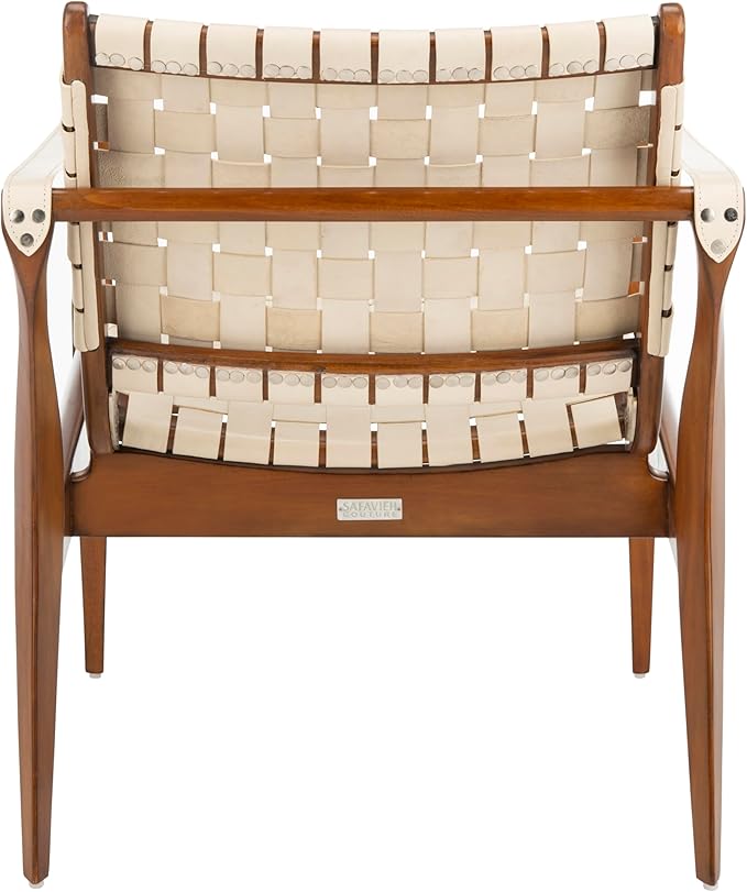 Safavieh Couture Collection Dilan White and Light Brown Leather Safari Chair