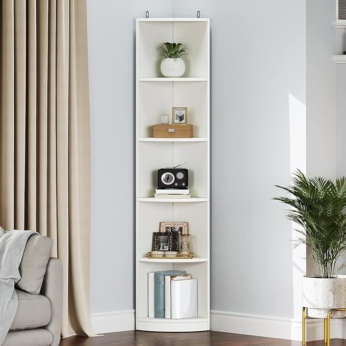 YITAHOME 5-Tier Corner Shelf, 70.8" Tall Modern Free Standing Corner Bookshelf, 5 Shelf Display Corner Bookcase and Bookshelves,Wooden Open Storage Book Shelves for Living Room, Home Office, White