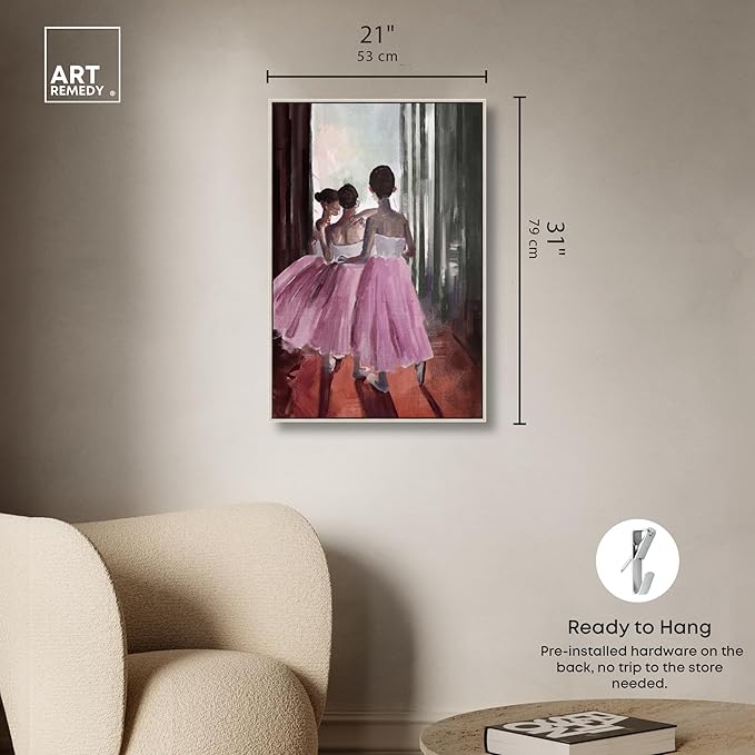 Art Remedy Little Girls Ballerinas Canvas Classic Vintage Wall Art, Silver Frame, 20" x 30"