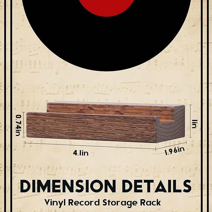 Wood Vinyl Record Shelf Wall Mount, Small Wall Record Holder Display Shelf, Vinyl Record Shelves Record Album Display Holder for LP, CD, Book Art Storage Vintage Home Decor (6, Light Walnut)
