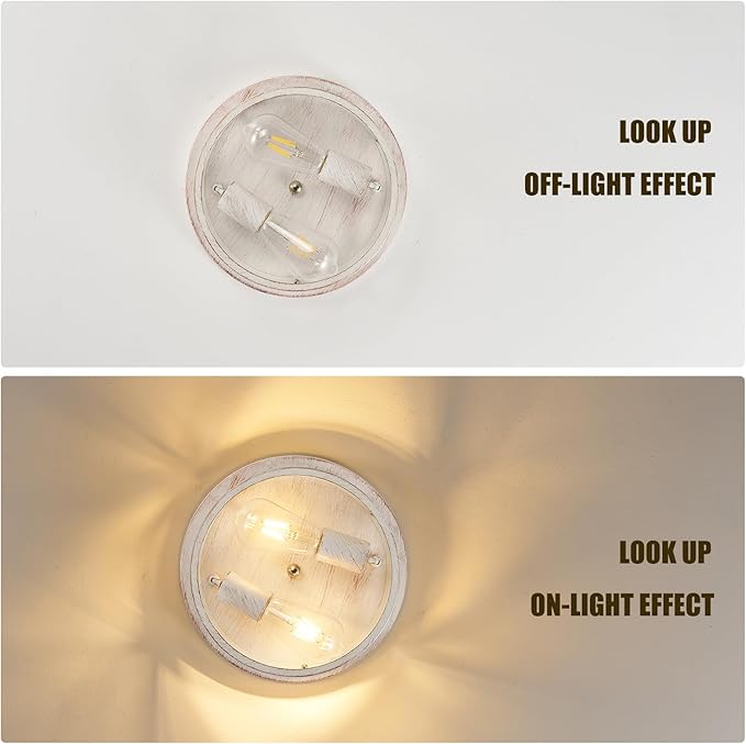 Indoor Flush Mount Ceiling Light Fixtures, 2-Light Cage Cross Close to Ceiling Mount Lights, E26 Base Vintage Hanging Lights for Kitchen Bedroom Living Room, White and Gold