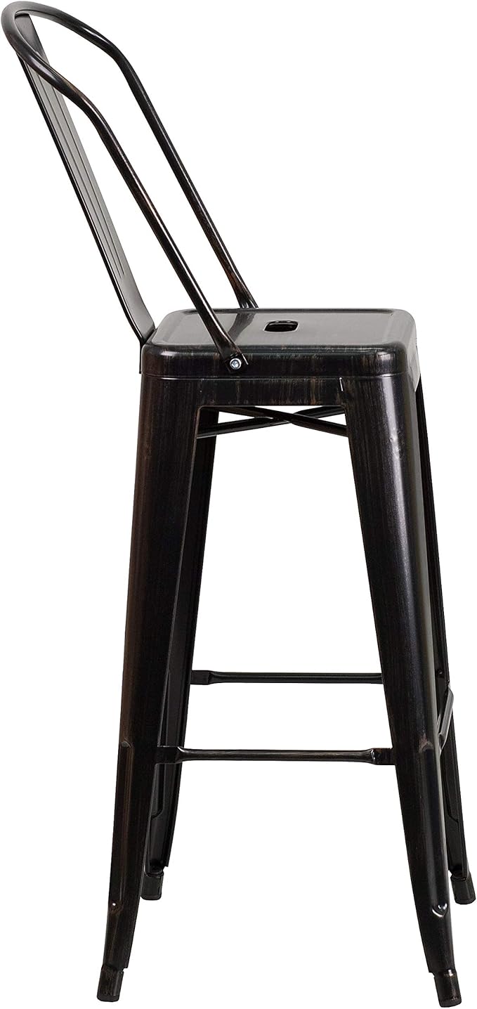 Flash Furniture Commercial Grade 30" High Black-Antique Gold Metal Indoor-Outdoor Barstool with Removable Back