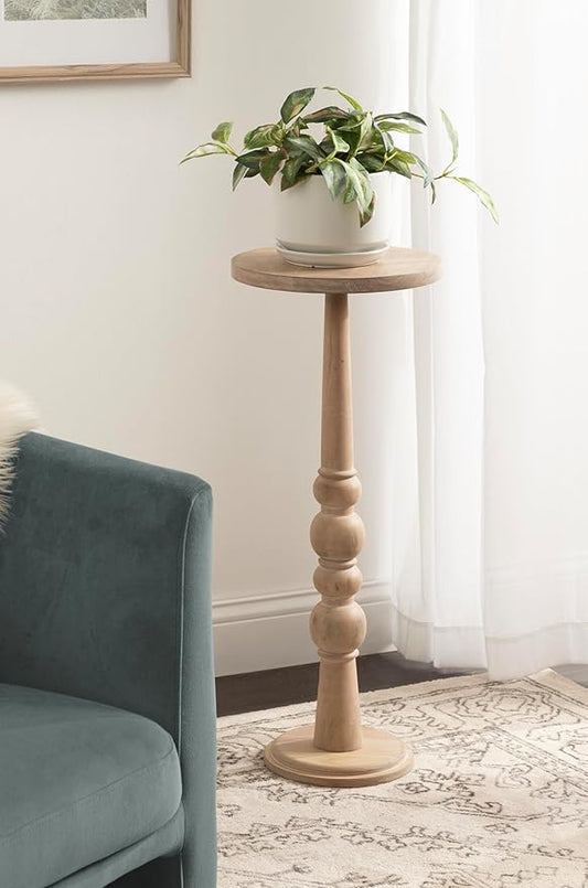 Kate and Laurel Wegner Traditional Wooden Round Drink Table, 12 x 12 x 30, Light Natural Wood, Elegant and Durable Mango Wood Pedestal Table for Use as Indoor Plant Stand or Useful Living Room Decor