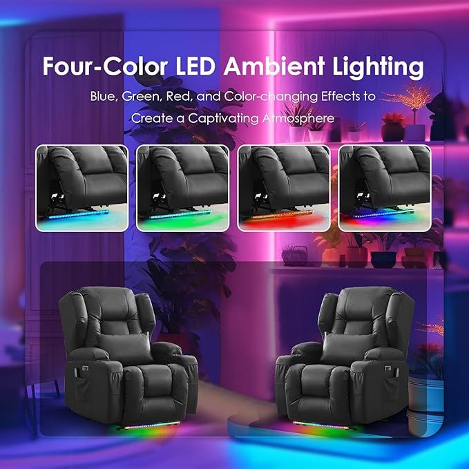 SAMERY Power Recliner Chair, Electric Wall Hugger Recliner Chair Reclining Sofa Home Theater Seating for Living Room with Massage & Heat, USB, LED Lights, Cup Holders, Side Pockets, Lumbar Pillow | 1-Inch Wall Hugger, Extra Wide Seat, Full Body Comfort...