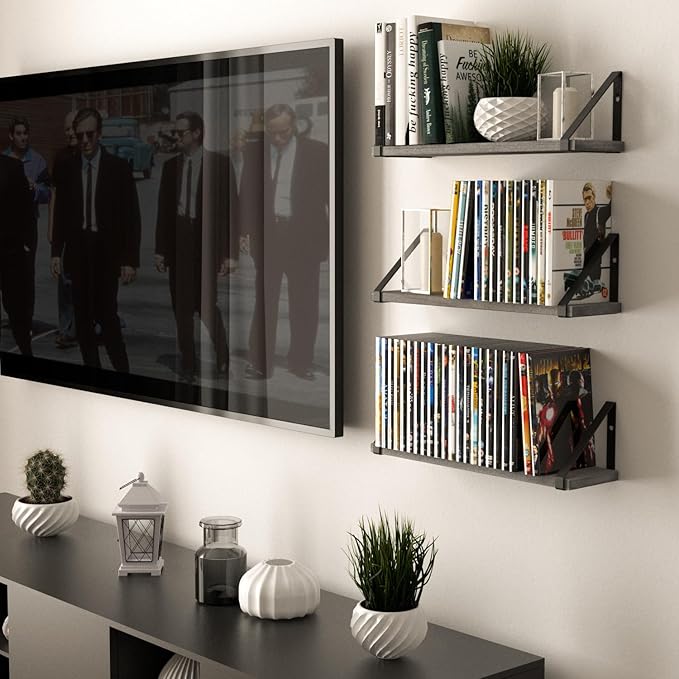 Wallniture Ponza 17'' x 4.5'' Floating Wall Shelf Bathroom, Small Wood Book Shelves for Wall Storage, Wall Mounted Shelf, Dining Room, Bedroom, Living Room, Office & Kitchen Organization, Gray, 5pcs