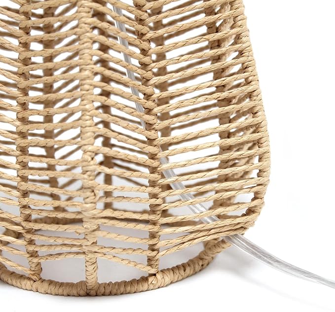 Elegant Designs LT2106-NAT 21" Tall Boho Coastal Inspired Rustic Paper Rope Rattan Wicker Look Standard Table Desk Nightstand Lamp with Light Beige Fabric Linen Shade, Natural