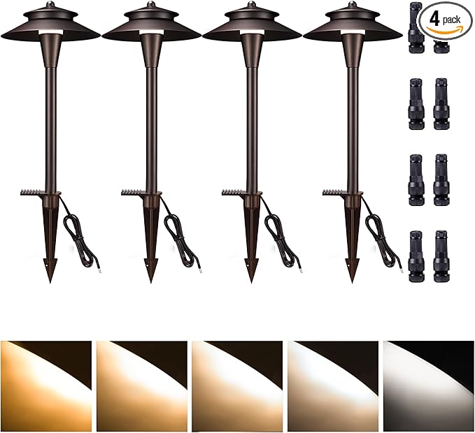 Low Voltage Landscape Sidewalk Lighting - 5 Color Temperature LED Pathway Lights Wired, 12v Walkway Light IP65 Waterproof, Oil Rubbed Bronze Aluminum 5W 140LM for Backyard Garden (4 Pack)