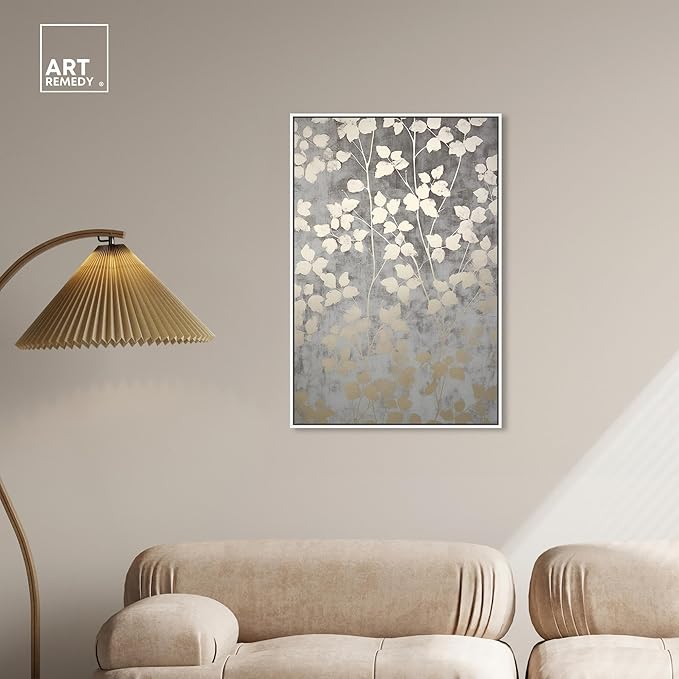 Art Remedy Silvery Gray Garden Canvas Elegant Floral Wall Art, White Frame, 24" x 36"