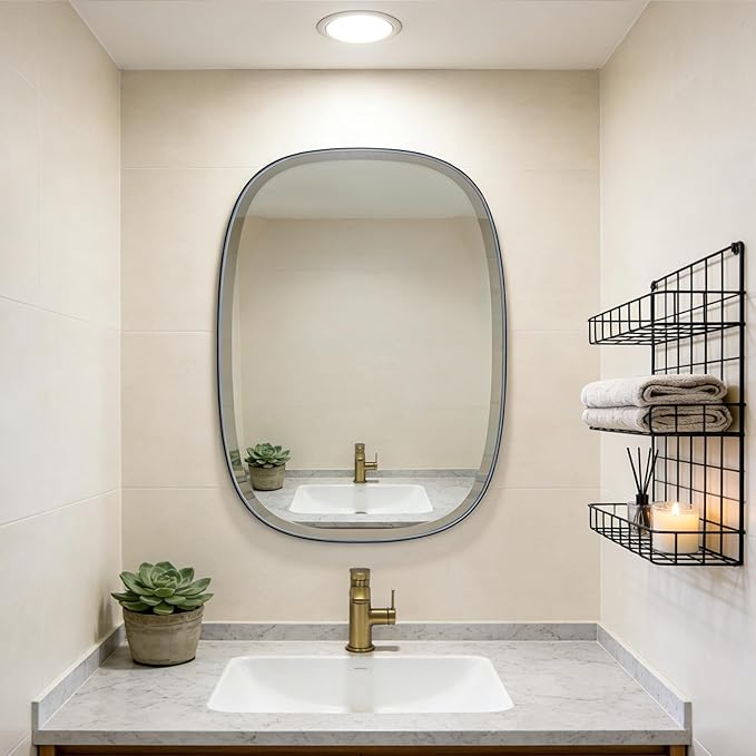 POZINO Beveled Bathroom Mirror, 24"x32" Matte Black Vanity Mirror for Over Sink, Modern Rectangle Wall Mirrors for Entryway Hallway Bedroom Living Room, Hangs Vertically or Horizontally