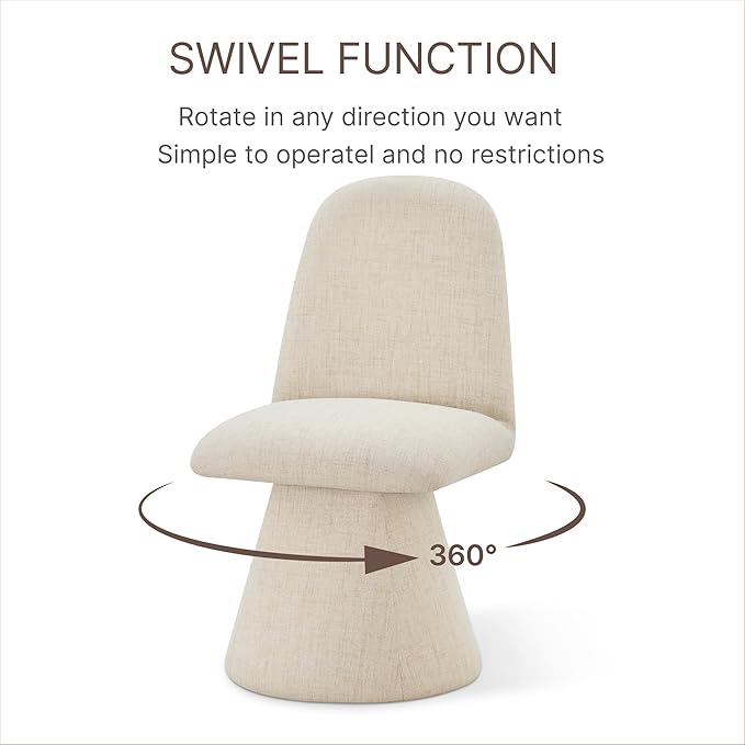 Swivel Dining Chairs Set of 1, Modern Upholstered Dining Chair Mid Century Kitchen Chairs with Wave Shaped High Back, 360 Degree Rotating Vanity Chair for Dining Room, Bedroom, Farmhouse, Sand
