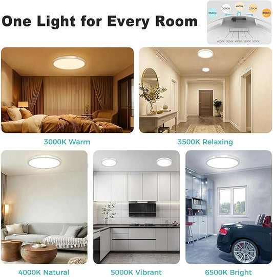 libtit 4Pack 7inch LED Flush Mount Ceiling Light, Dimmable & 5Color Temperatures (3000K-6500K), 15W Round Slim White Light Fixture for Closet Hallway Kitchen Bathroom Laundry