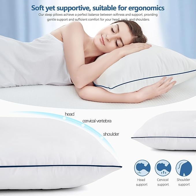 Bed Pillows for Sleeping, 2 Pack, Cooling Hotel Quality Quality with Premium Soft Down Alternative Fill for Back, Stomach or Side Sleepers,17x26Inches