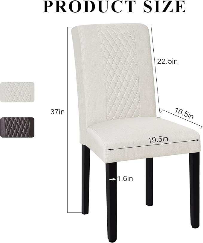VECELO Dining Chairs Set of 2, Upholstered Fabric Wood Legs High Back for Kitchen Living Room, Beige