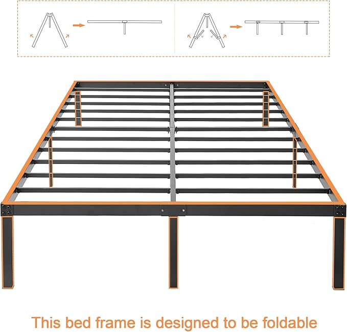 VECELO 14" Full Metal Platform Bed Frame,Heavy Duty Steel Slat/Easy Assembly Mattress Foundation/No Box Spring Needed
