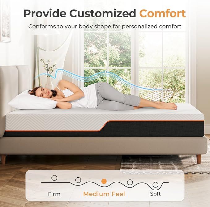 Vesgantti Twin Mattress, 8 Inch Gel Memory Foam Mattress Twin Size with Comfort Foam for Pressure Relief & Cool Sleep & Body Support, Made in USA, Medium Feel Bed in a Box, White