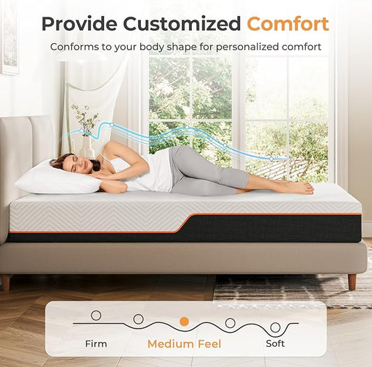 Vesgantti Twin Mattress, 8 Inch Gel Memory Foam Mattress Twin Size with Comfort Foam for Pressure Relief & Cool Sleep & Body Support, Made in USA, Medium Feel Bed in a Box, White