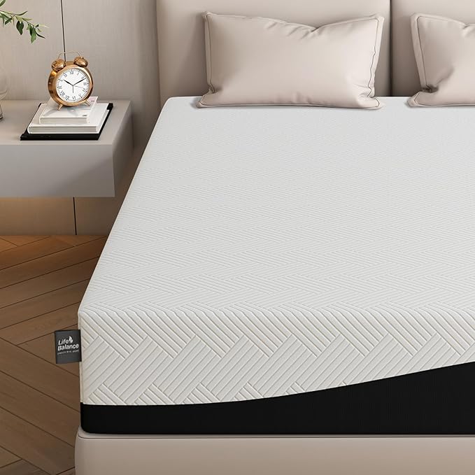 Life Balance Twin Size Mattress 10 Inch, Cooling Gel Memory Foam Mattress for Back Pain, Motion Isolation, Pressure Relief, Fiberglass Free, CertiPUR-US Certified, Medium Firm Mattress in a Box