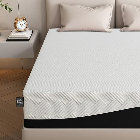 Life Balance King Size Mattress 10 Inch, Cooling Gel Memory Foam Mattress for Back Pain, Motion Isolation, Pressure Relief, Fiberglass Free, CertiPUR-US Certified, Medium Firm Mattress in a Box